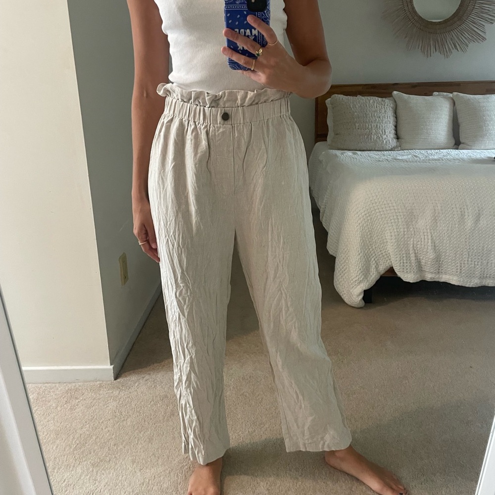 Reformation Linen Beige High-Waisted Pants